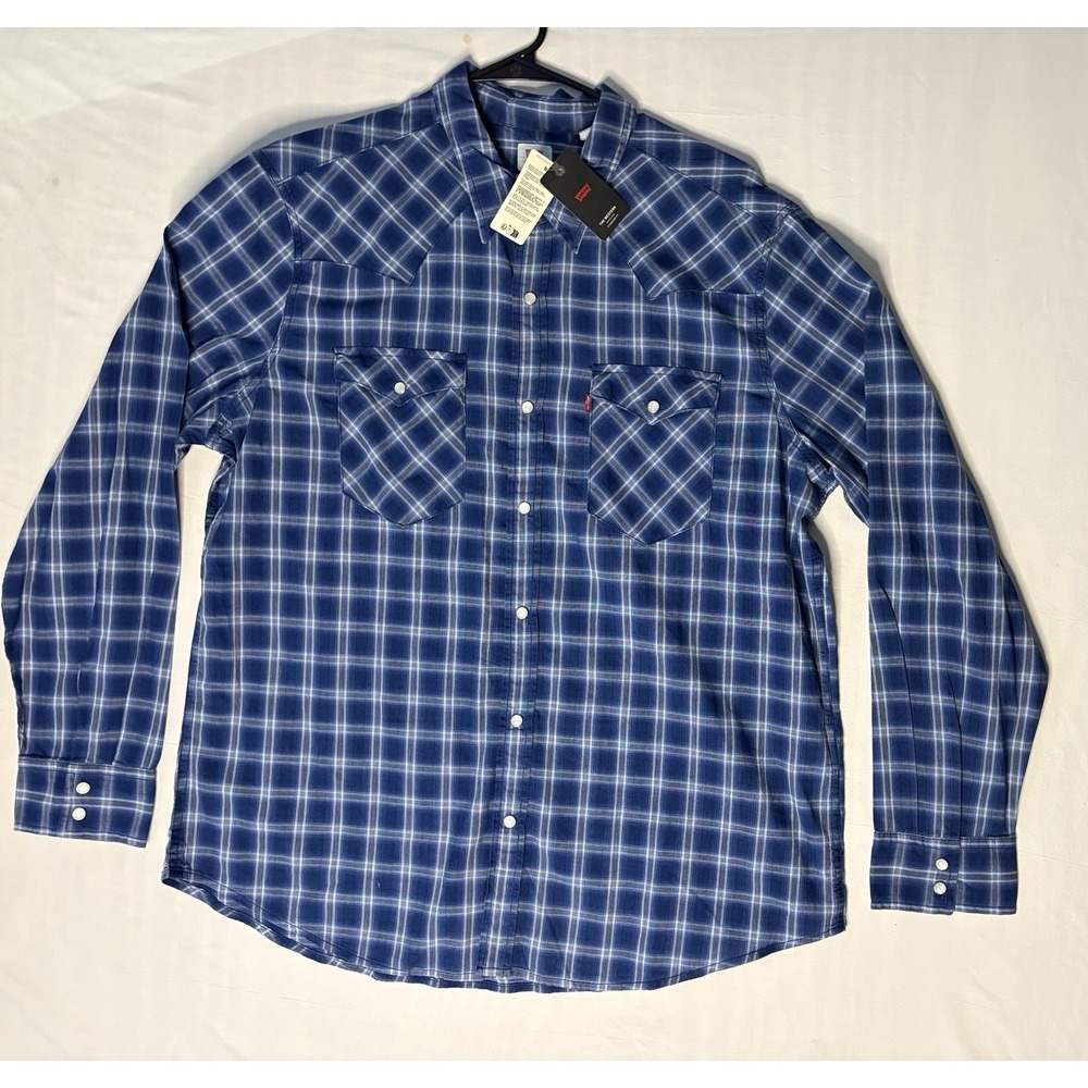 NWT Levi's Western Shirt Men's Size XL Plaid Pearl Snaps Long Sleeve Standard